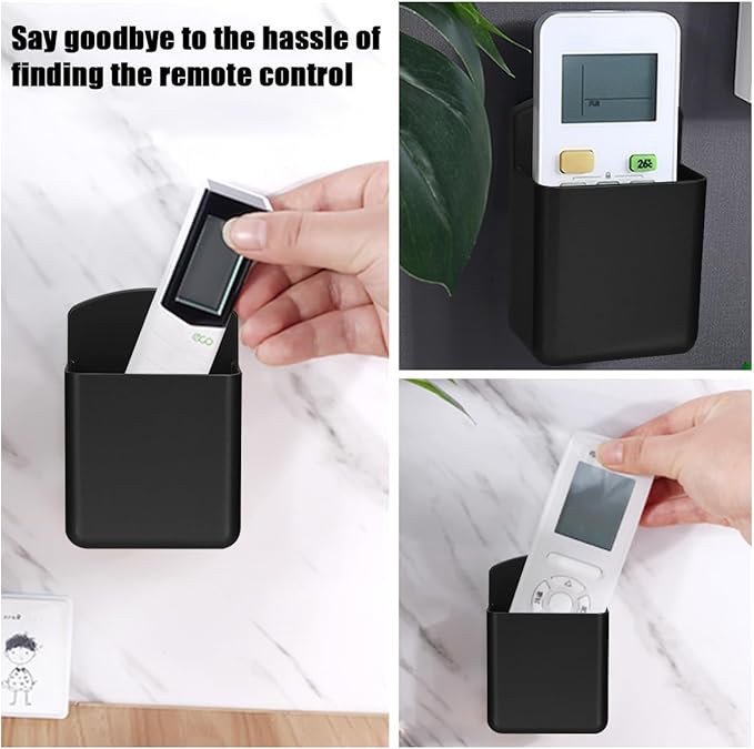 6 Pack Remote Control Holder Wall Mount Media Controller Organizer Self Adhesive TV Remote Storage Box Wall Pen Holder for Bedroom Headboard Home Office School (Black)