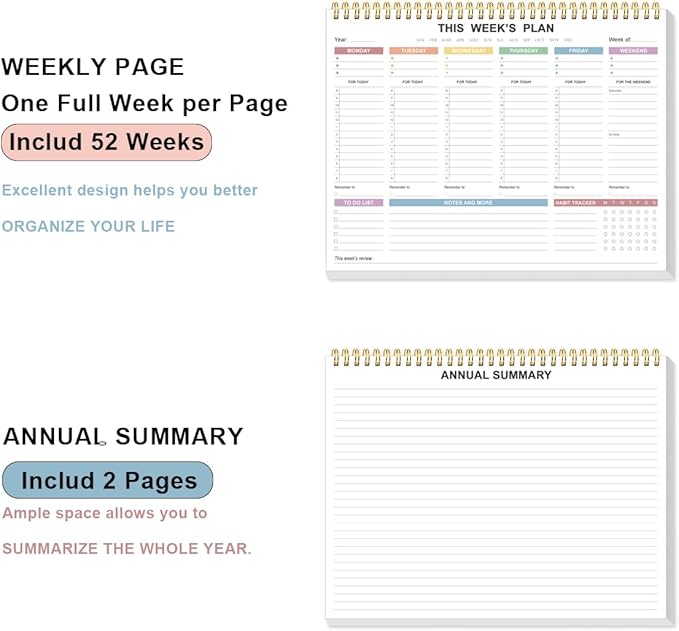 (3-Pack) Undated Weekly Planner - 8.5" x 11" Undated Daily Productive Weekly To Do List Notepad for Home, Work, School, Projects, 52 Weeks, Clean Colorful Design