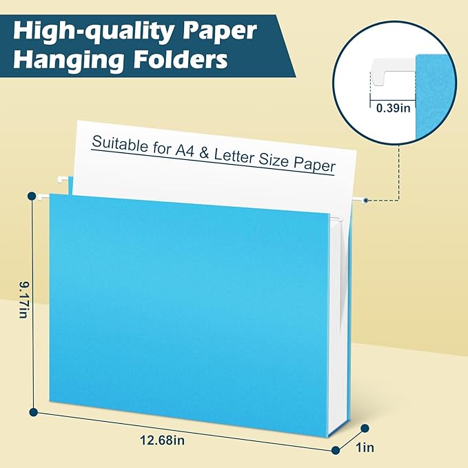 V-Opitos 72 Pack 1 Inch Expansion Hanging File Folders, Letter Size Hanging Folders with 1/5-Cut Adjustable Tab, Extra Capacity Hanging File Folders, Ideal School Classroom, Office Supplies