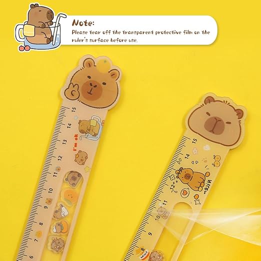 15CM Cute Capybara Straighter Ruler, 2Pcs Plastic Clear Capybara Straighter Ruler, Plastic Measuring Tool Kawaii Portable Stationery School Supplies Stationery Transparent