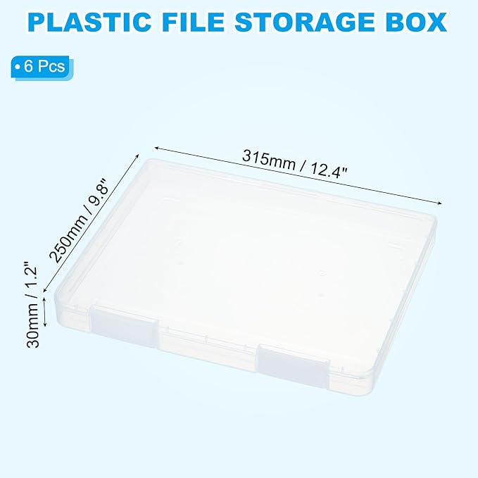 PATIKIL Clear A4 File Portable Project Case with Buckle Plastic Storage Box for 8.5" x 11" Letter Paper Scrapbook Paper Storage Boxes, 6Pcs, 12.4"x9.8"x1.2", White