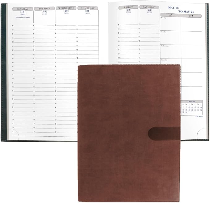 Exacompta 2026 Visual - Weekly/Monthly Planner - 12 Months, Jan. to Dec. - 6 x 8 1/4" - Smooth Faux Suede Texas Chocolate Cover- Time Management Appointment Organizer