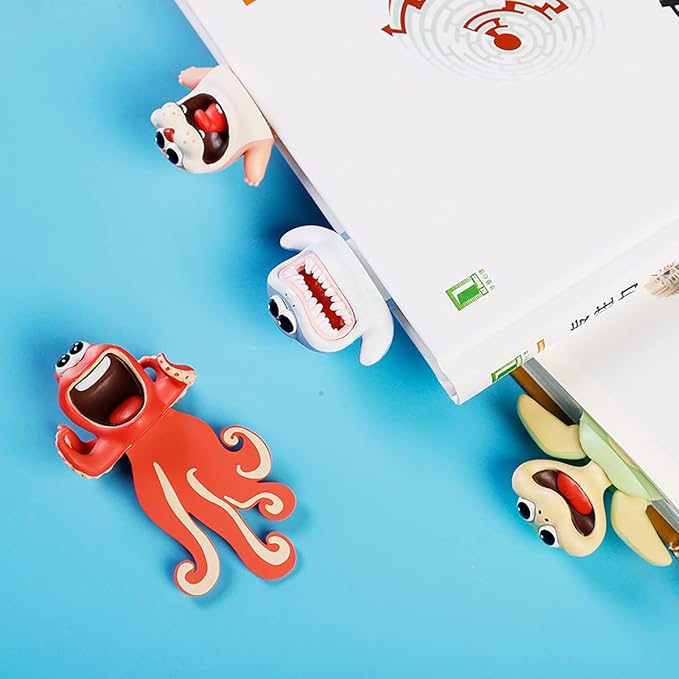 Cartoon Bookmarks, 3D Stereo Wacky Animal Page Mark, Ouch Ocean Series, Funny Cute creatived Gifts for Children, Adult, PVC (Octopus)