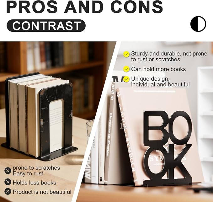 Book Ends,Bulk 3 Pair Bookends Folding Book Ends Metal Bookend (3 Pair)