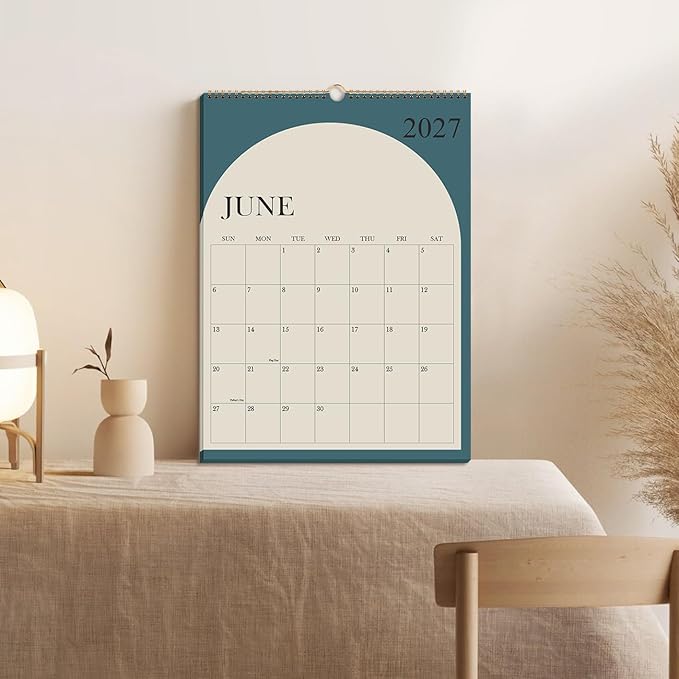 Wall Calendar 2026-2027 - 19 Months Calendar 2026-2027 from June 2026 - December 2027, 2026-27 Wall Hanging Calendar Planner with Thick Paper, 12" x 14.5", Cyan