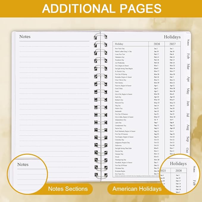 2026 Pocket Planner/Calendar - A6 Weekly & Monthly Planner from January 2026 - December 2026, Easy to Organize Your Daily Life, Medium 3.75" x 6.75", Gold Leaf
