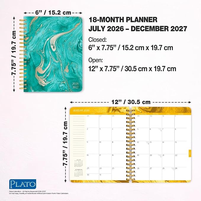 Crackled Blush | 2027 6 x 7.75 Inch 18 Months Weekly Desk Planner | Foil Stamped Cover | July 2026 - December 2027 | Plato | Planning Stationery