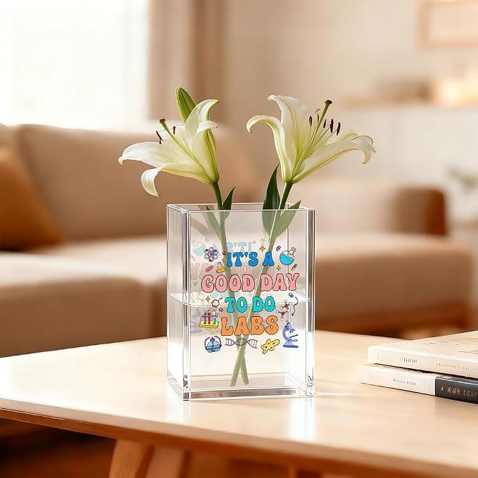 It’s A Good Day To Do Labs Acrylic Pen Holder Cosmetic Organizer, Lab Tech Pen Pencil Holders for Desk, Chemistry Desk Accessories, Laboratory Week Gifts Organizer for Medical Student Scientist