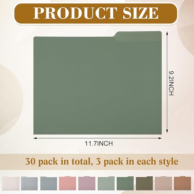 Estune 30 Pcs Decorative File Folders Letter Size Colored Manilla File Folders with 1/3-cut Tabs 11.69 x 9.25 Inches Graphic Laurel Leaf Office Supplies Organizers(Morandi)