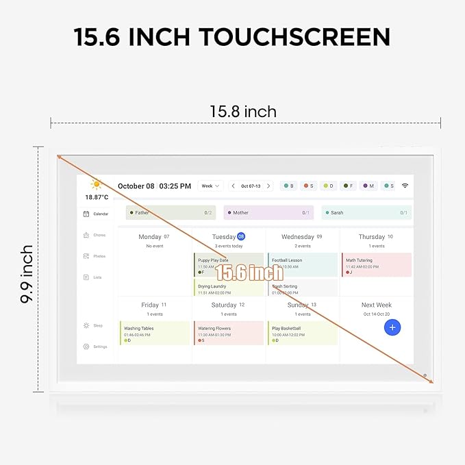 15.6 Inch Smart Digital Calendar, Wall Electronic Calendar, 1920 * 1080 IPS Full HD Touch Screen Display for Family Meal Planner Support - Streamline Household Organization, Gifts for Women, Mom