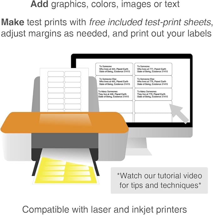 ChromaLabel 1 x 3 Inch Printable Labels, Office Label & Stickers Compatible with Laser and Inkjet Printers - 25 Label Sheets, 500 Labels for Printer, White