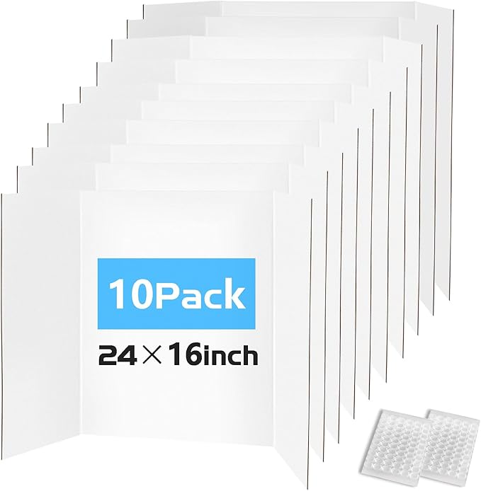 Trifold Poster Board 24"x16", 10 Pack Small Corrugated Boards for School Projects, Science Fairs, Office Presentations