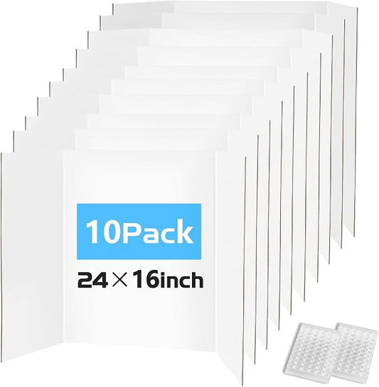 Trifold Poster Board 24"x16", 10 Pack Small Corrugated Boards for School Projects, Science Fairs, Office Presentations