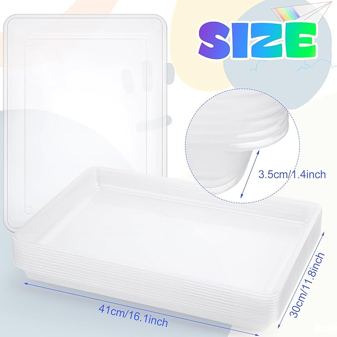 Hoteam 10 Pcs Flat Storage Organizer Tray Bin Paper Tray for Classroom Plastic Stackable File Organizer for School Office Teacher Book Organization(Clear,16.14 x 11.81 x 1.38 Inch)