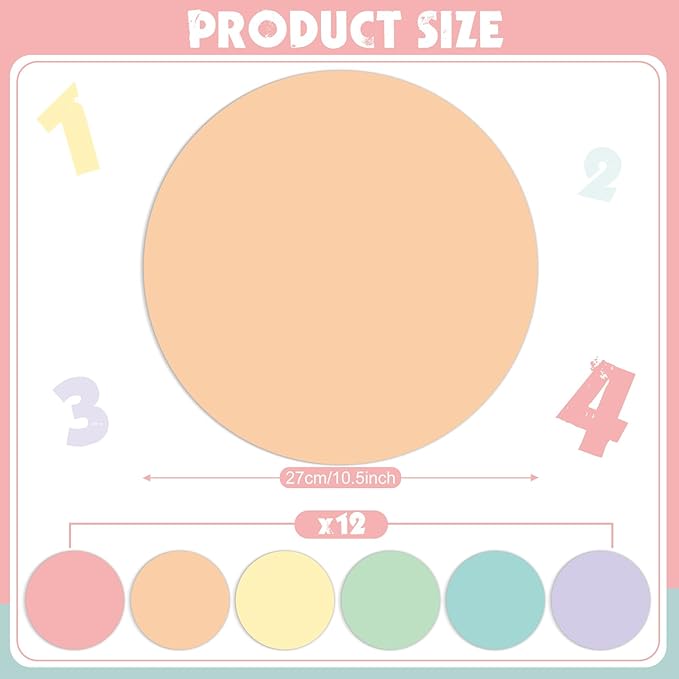 Lincia 12 Pack Colorful Erase Dots Circles 10.5 Inch Removable Vinyl Spot Dry Erase Desktop Writing Spots Set for 100th Day of School Classroom Table Teacher Students Home Desk Wall (Candy Colors)