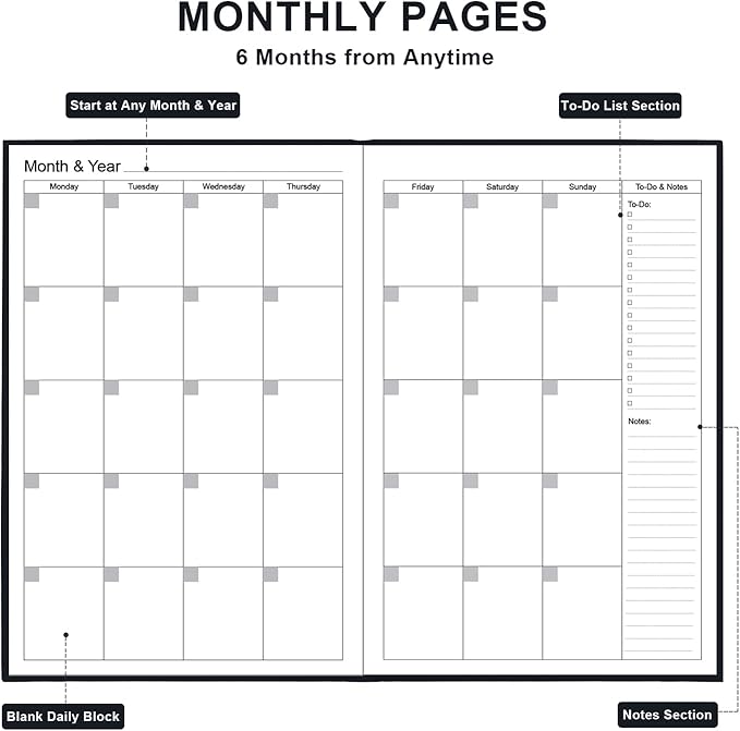 Daily & Monthly Planner for 2026 or Anytime - ADHD Planner Two Pages Per Day, Daily Planner Undated to Increase Focus, Eliminate Overwhelm, Achieve Your Biggest Goals, 5.8'' × 8.3'', Black