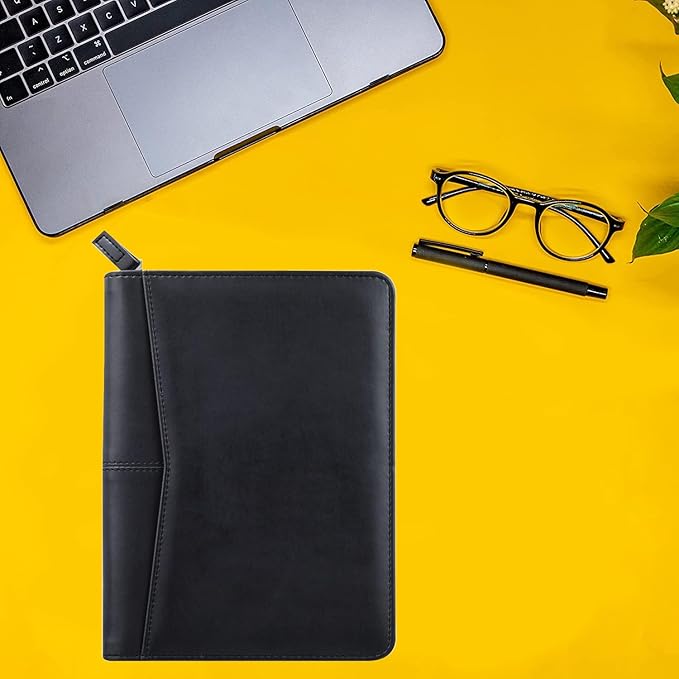 Junior Padfolio/Resume Portfolio Binder with Refillable Lined Notepad, A5 Padfolio Folder, Business Portfolio, Multi-Function Case, A5 Writing Pad Included,Black.