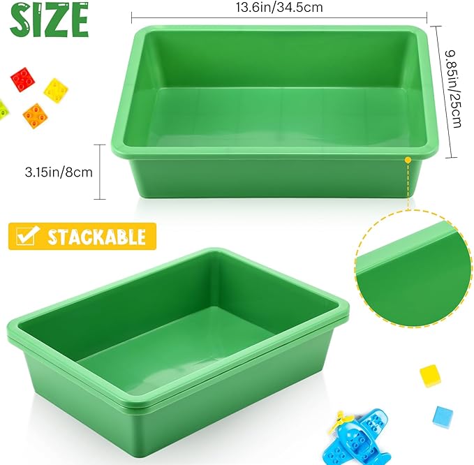 Hoteam 10 Pcs Flat Storage Organizer Tray Bin Paper Tray for Classroom Plastic Stackable File Organizer for School Office Teacher Book Organization(Green,13.78 x 9.84 x 3.15 Inch)