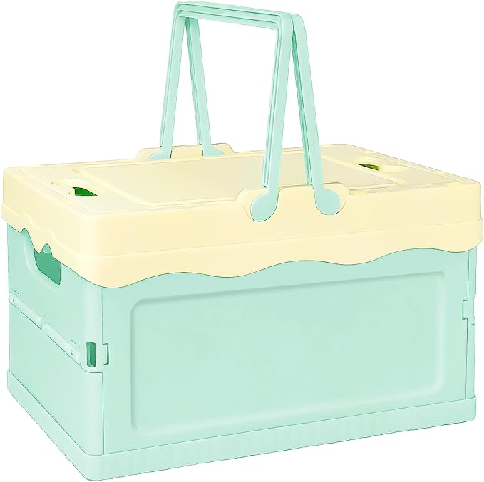 Tobeso-Nuoze Pastel Plastic Storage Bin with Lid Small Cute Foldable Pastel Crates Plastic Basket Colorful Storage Containers Baskets for Classroom Kitchen Office Bedroom Desktop Home Decor (Blue)