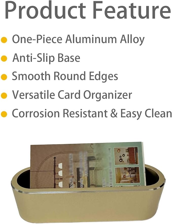 Business Card Holder for Desk, 1 Pack Aluminum Alloy Name Card Display Organizer with Anti-Slip Base, Heavy Duty Desktop Stand for Office, Champagne Gold (Champagne Gold)