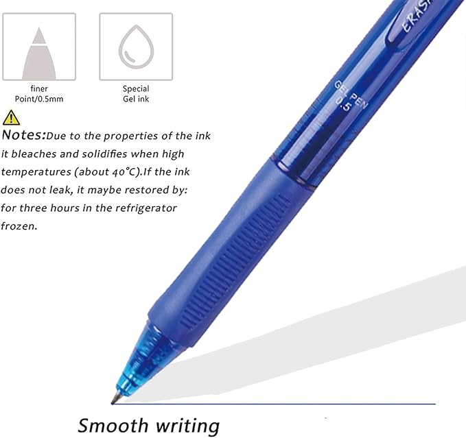 MOZXIRZ 6 Pcs Erasable Pens Retractable Gel Pen 0.5mm Blue Ink Point Smooth Writing Pen Cute Erasable Pens for Women Girls Men Boys Back to School Supplies Office Supplies (6Pcs Blue Ink)