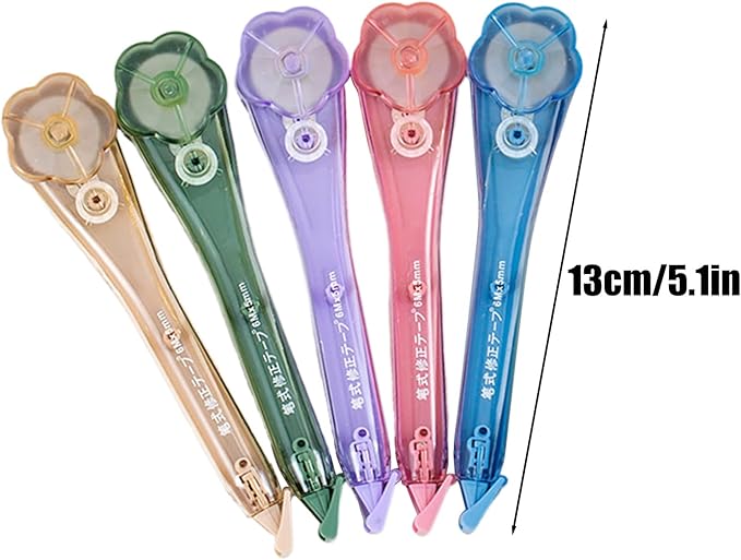 Correction Tape Pen, 5 Pieces Flower-Shaped Smooth Corrector Tape, Stationery Tool for Students, Teachers, Writers, Journalists, Artists, Accountants, Homework, Journaling, Crafting, Home, and Office