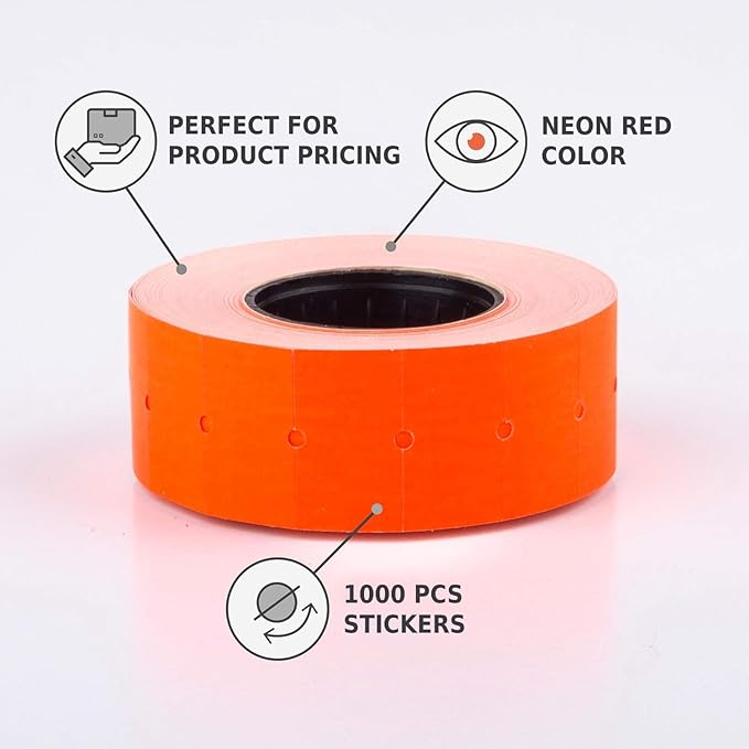(5 Rolls - 5000 pcs) 0.82" x 0.47" (21 x 12 mm) Red Paper Sticker Price Gun Pricemarker Labels MX-5500 (Red)