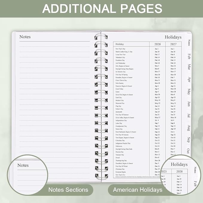 2026 Pocket Planner/Calendar - January 2026 - December 2026, A6 Weekly & Monthly Organizer Notebook & Journal to Track Goals, Easy to Organize Your Daily Life, 3.75" x 6.75", Green