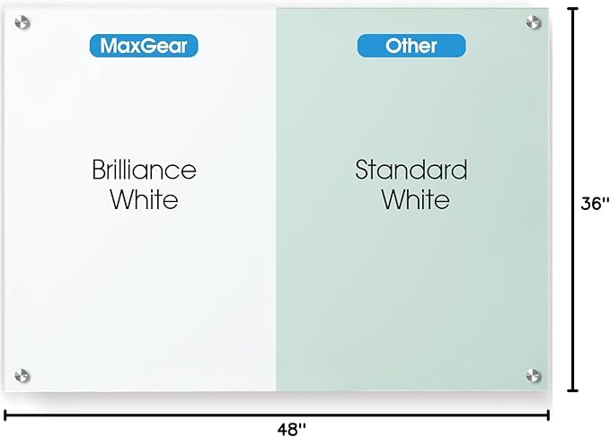 MaxGear Glass Whiteboard Tempered Magnetic Dry Erase Board 48 x 36 Inch Ultra White, Frameless Wall Mounted, Office Classroom Conference Room Home Use, Includes Markers, Eraser, Magnets & Mounting Kit