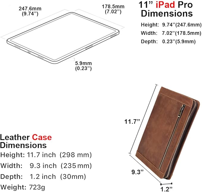 Leather Case for ipad Pro 11" Genuine Leather Smart Folio with Pencil Holder Zipper Pocket Multifunctional iPad case Compatible with iPad 11 /iPad 10.5/10.2 inch ipad/iPad 9.7