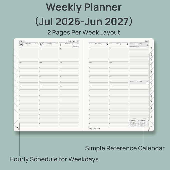 POPRUN 2026-2027 Academic Planner, 6.5" x 8.75", Weekly and Monthly Calendar, July 2026 to June 2027, Hardcover Appointment Book with Verital Layout, Hourly Time Slots, Monthly Tabs - Violet