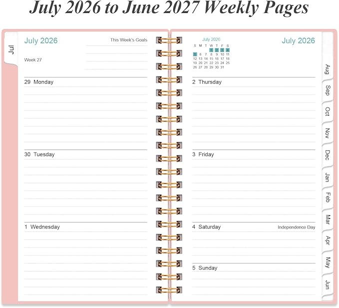 2026-2027 Pocket Planner/Calendar - 2026-2027 Weekly & Monthly Planner from July 2026 to June 2027, 12 Months Tabs, 3.75" x 6.75", Pink