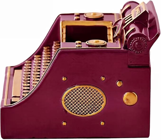 Retro Typewriter Pen Holder Decorative Resin Vintage Pencil Holders Desk Organizer for Writer's Desk (Purple)