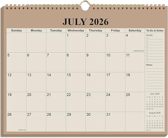 Calendar 2026-2027 - 18 Months Wall Calendar from July 2026 - December 2027, 2026-27 Wall Hanging Calendar Planner with Thick Paper, 12" x 14.5", Beige