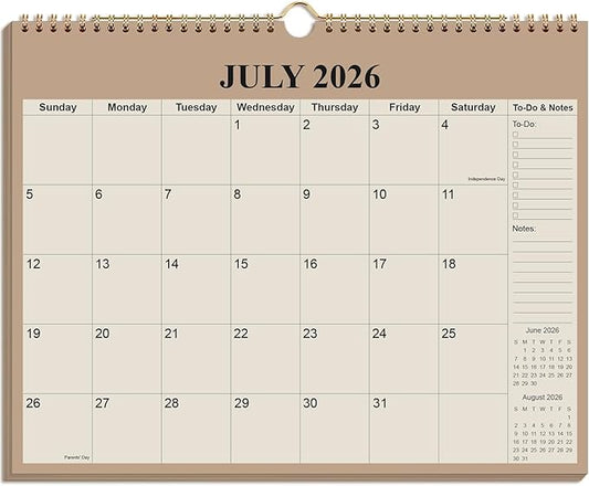Calendar 2026-2027 - 18 Months Wall Calendar from July 2026 - December 2027, 2026-27 Wall Hanging Calendar Planner with Thick Paper, 12" x 14.5", Beige