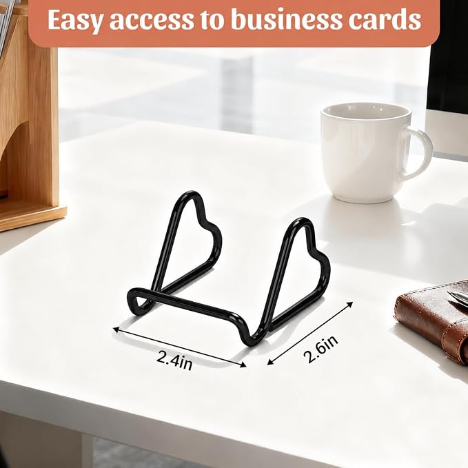 Qomamount Business Card Holder,Cute Heart-Shaped Metal Card Display Stand,Vertical Desktop Name Card Organizer,Small Phone Stand & Photo Holder for Office,Wedding,Reception,Exhibition (Black)