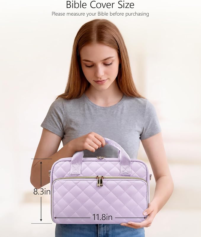 BellaHold All-in-One Bible Journaling Kit – Quilted Bible Cover Case for Women, 31 Highlighters, 75 Tabs, Bible Study Supplies & Christian Gift for Women and Teens (Shoulder Strap, Light Purple)
