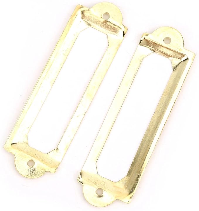 20PCS Metal Drawer Label Holders, Retro Exquisite File Cabinet Label Frames Card Tag Label Holder with Screws for Office Drawers Shelves (Yellow)