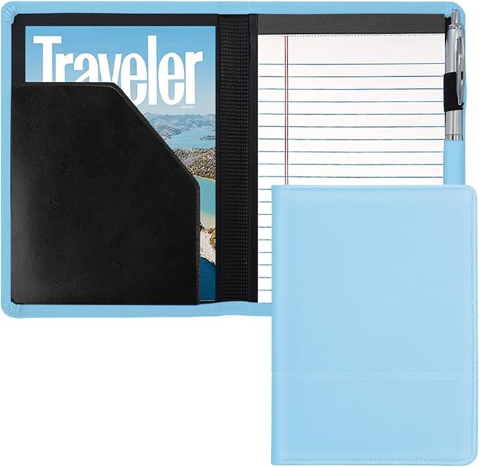 Padfolio/Portfolio Binder, Mini Padfolio Portfolio Binder 5 x 8 Legal Writing Pad, A5 Document Organizer Folder for Men Women, Sky Blue
