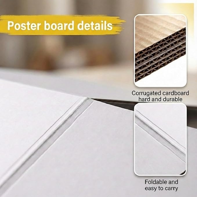 Trifold Poster Board, 24" x 16", 6-Pack, White Corrugated Project Boards for Science Fairs, School Projects, Event Displays, Business Presentations, Easy to Fold & Reusable