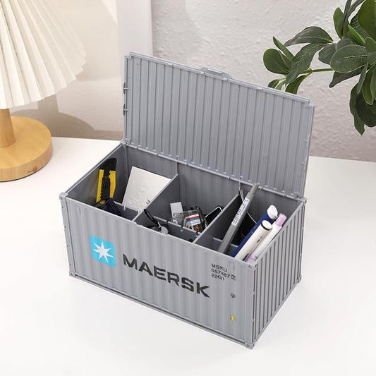 Desk Organizer Office Supplies Multi-function Shipping Container Storage Box Pen/Pencil,Business Name Cards Remote Control Holder Gray, Pen and Pencil Shipping Container Style Holders (Slate Gray)