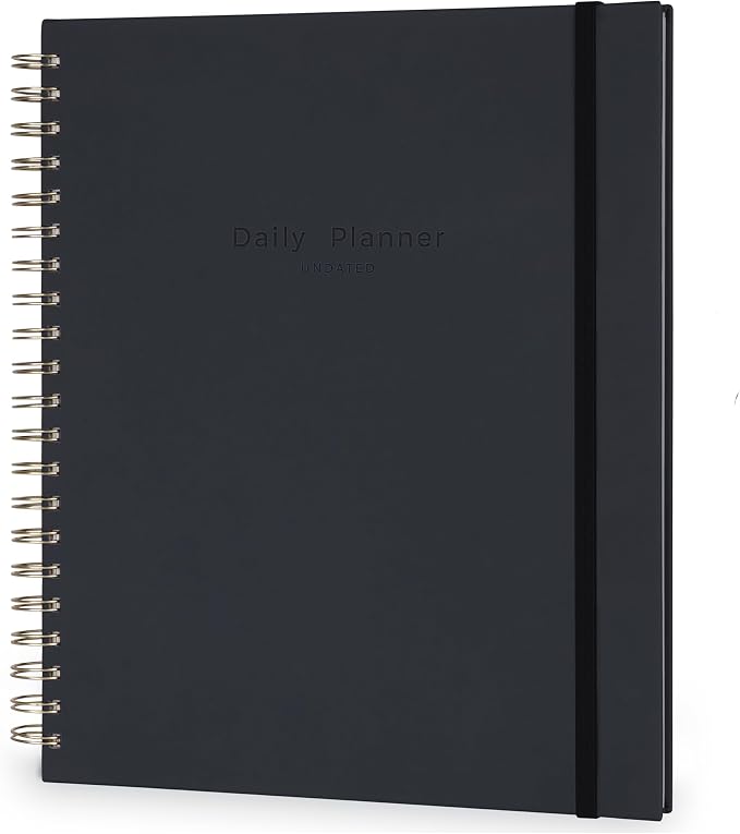 AuroPlanner Undated Daily Planner To Do List Hourly Schedule 2027 2026 2025 Calendar & Holiday Habit Tracker 180 Pages Letter Size 8.5" x 11" Sheets Hardcover Spiral Bound Notebook (Black)