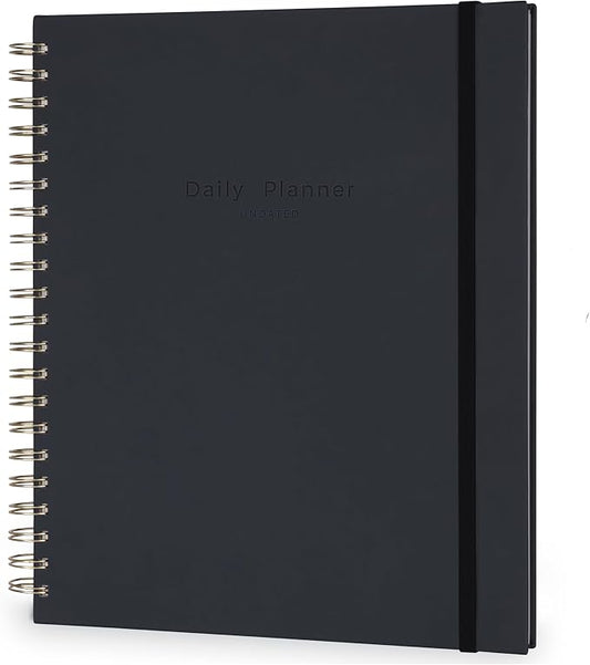 AuroPlanner Undated Daily Planner To Do List Hourly Schedule 2027 2026 2025 Calendar & Holiday Habit Tracker 180 Pages Letter Size 8.5" x 11" Sheets Hardcover Spiral Bound Notebook (Black)