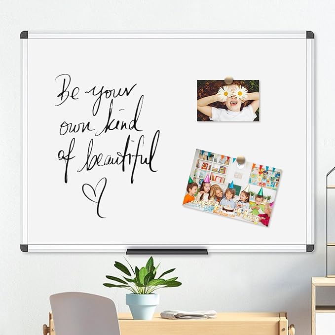 VIZ-PRO Magnetic Dry Erase Board, 48 X 24 Inches, Silver Aluminium Frame