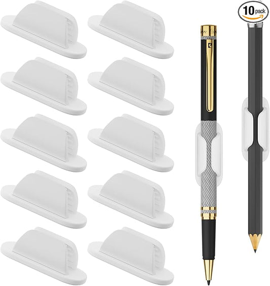 Adhesive Pencil Holders for Desk Silicone Pen Holder Organizer for Desk Accessories,Teacher Supplies for Classroom, Office, School Accessories,Notebook, WallS or Clipboards（10PCS,White）