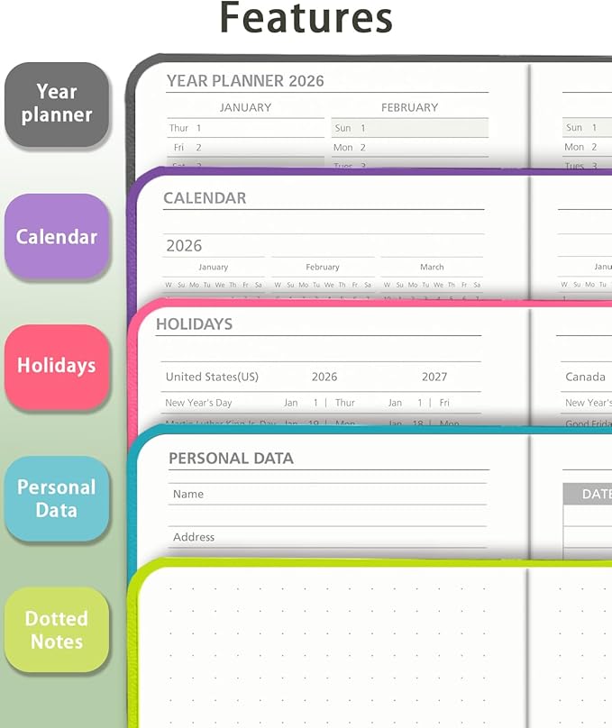 Pocket Monthly Planner 2026-2027 by YihurKis - 2 Year Pocket Monthly Calendar (Jan.2026 - Dec.2027), 4 Page Per Month with Expense Pages 3.5" x 6", Leather Hard Cover, 100GSM Thick Paper - Pink