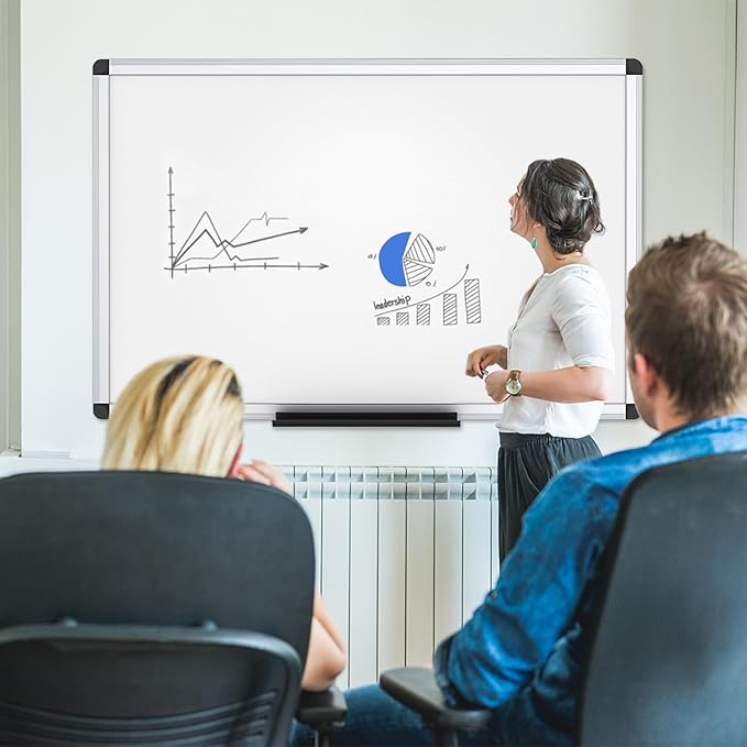 VIZ-PRO Magnetic Dry Erase Board, 36 X 24 Inches, Silver Aluminium Frame, with 3 Colored Erasers