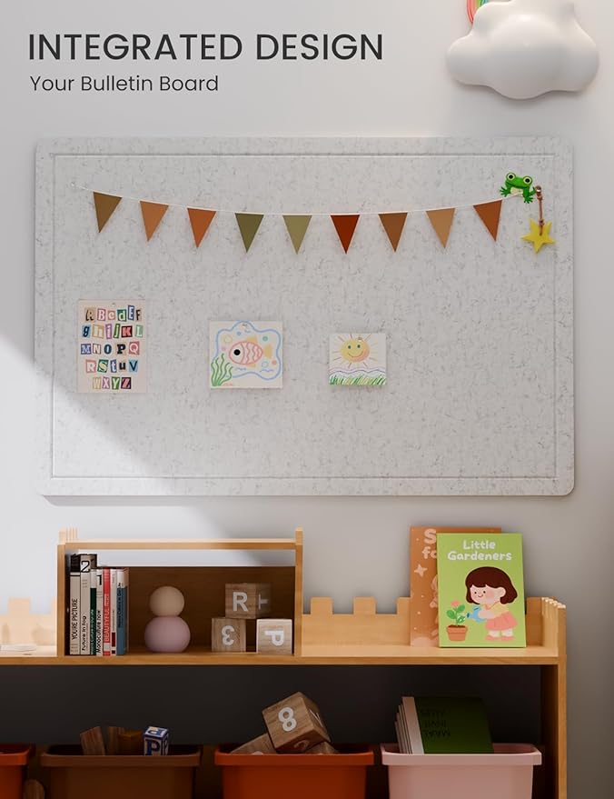Fluxynara Bulletin Board,35.4" x 23.6" Cork Board Alternative with 12 Safe Removable Adhesive Tabs, Foldable Felt Pin Board for Home Office, Classroom, Bedroom,Entryway for Walls—Light Gray