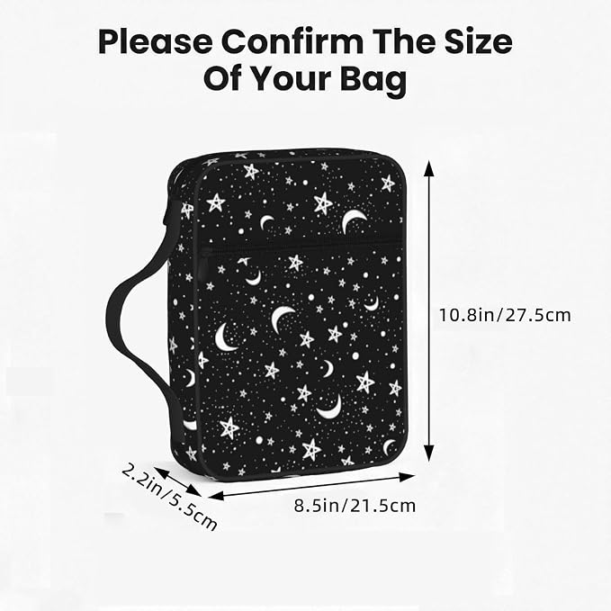 Black and White Moon Star Bible Cover Case Carrying Book Protector Case Bible Study Supplies Accessories Holder Case Christian Gift for Women Men