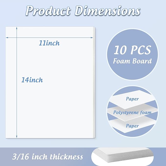 Golden State Art, 10 Pack White Foam Board 11X14 Inch, 3/16'' Thick, Acid Free Foma Core Poster Board for Mounting, Crafts, Art, Presentation